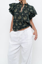 Load image into Gallery viewer, ULLA JOHNSON x Green Floral Cotton Short Sleeve Blouse (XS, S)
