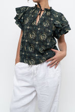 Load image into Gallery viewer, ULLA JOHNSON x Green Floral Cotton Short Sleeve Blouse (XS, S)