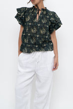 Load image into Gallery viewer, ULLA JOHNSON x Green Floral Cotton Short Sleeve Blouse (XS, S)
