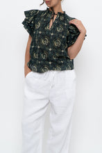 Load image into Gallery viewer, ULLA JOHNSON x Green Floral Cotton Short Sleeve Blouse (XS, S)