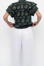 Load image into Gallery viewer, ULLA JOHNSON x Green Floral Cotton Short Sleeve Blouse (XS, S)