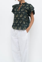 Load image into Gallery viewer, ULLA JOHNSON x Green Floral Cotton Short Sleeve Blouse (XS, S)