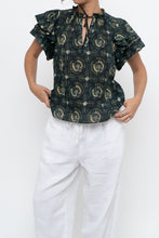 Load image into Gallery viewer, ULLA JOHNSON x Green Floral Cotton Short Sleeve Blouse (XS, S)