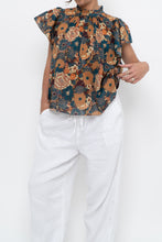Load image into Gallery viewer, TROVATA x BIRDS OF PARADISE x Teal Floral Cotton Short Sleeve Blouse (XS, S)