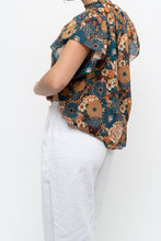 Load image into Gallery viewer, TROVATA x BIRDS OF PARADISE x Teal Floral Cotton Short Sleeve Blouse (XS, S)