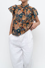 Load image into Gallery viewer, TROVATA x BIRDS OF PARADISE x Teal Floral Cotton Short Sleeve Blouse (XS, S)