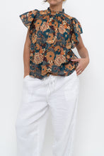 Load image into Gallery viewer, TROVATA x BIRDS OF PARADISE x Teal Floral Cotton Short Sleeve Blouse (XS, S)
