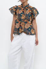 Load image into Gallery viewer, TROVATA x BIRDS OF PARADISE x Teal Floral Cotton Short Sleeve Blouse (XS, S)