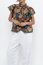Load image into Gallery viewer, TROVATA x BIRDS OF PARADISE x Teal Floral Cotton Short Sleeve Blouse (XS, S)
