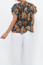 Load image into Gallery viewer, TROVATA x BIRDS OF PARADISE x Teal Floral Cotton Short Sleeve Blouse (XS, S)