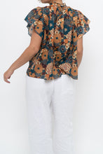 Load image into Gallery viewer, TROVATA x BIRDS OF PARADISE x Teal Floral Cotton Short Sleeve Blouse (XS, S)