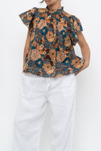 Load image into Gallery viewer, TROVATA x BIRDS OF PARADISE x Teal Floral Cotton Short Sleeve Blouse (XS, S)