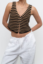 Load image into Gallery viewer, THE WORKSHOP x Black, Tan Striped Knit Cropped Vest (XS, S)