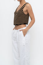 Load image into Gallery viewer, THE WORKSHOP x Black, Tan Striped Knit Cropped Vest (XS, S)