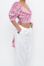 Load image into Gallery viewer, MAEVE x Pink, White Floral Back Tie Crop (M)