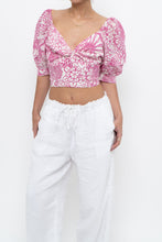 Load image into Gallery viewer, MAEVE x Pink, White Floral Back Tie Crop (M)
