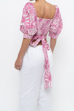 Load image into Gallery viewer, MAEVE x Pink, White Floral Back Tie Crop (M)