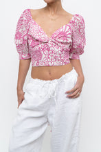 Load image into Gallery viewer, MAEVE x Pink, White Floral Back Tie Crop (M)