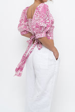 Load image into Gallery viewer, MAEVE x Pink, White Floral Back Tie Crop (M)