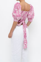 Load image into Gallery viewer, MAEVE x Pink, White Floral Back Tie Crop (M)