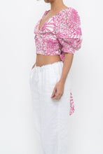 Load image into Gallery viewer, MAEVE x Pink, White Floral Back Tie Crop (M)