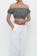 Load image into Gallery viewer, WILFRED x Black Gingham Off-Shoulder Cropped Babydoll Top (XS, S)
