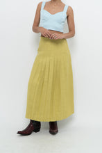 Load image into Gallery viewer, Vintage x LIZ CLAIBORNE Chartreuse Pleated Linen Maxi Skirt (XXS, XS)
