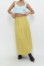 Load image into Gallery viewer, Vintage x LIZ CLAIBORNE Chartreuse Pleated Linen Maxi Skirt (XXS, XS)