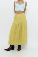 Load image into Gallery viewer, Vintage x LIZ CLAIBORNE Chartreuse Pleated Linen Maxi Skirt (XXS, XS)