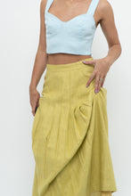 Load image into Gallery viewer, Vintage x LIZ CLAIBORNE Chartreuse Pleated Linen Maxi Skirt (XXS, XS)