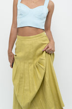 Load image into Gallery viewer, Vintage x LIZ CLAIBORNE Chartreuse Pleated Linen Maxi Skirt (XXS, XS)