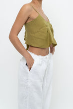 Load image into Gallery viewer, Modern x Chartreuse Satin Front-tie Tank (XS, S)