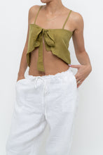 Load image into Gallery viewer, Modern x Chartreuse Satin Front-tie Tank (XS, S)
