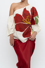 Load image into Gallery viewer, FARM x Anthropologie Red Floral Off-Shoulder Linen Blouse (S)