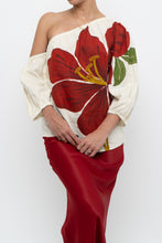 Load image into Gallery viewer, FARM x Anthropologie Red Floral Off-Shoulder Linen Blouse (S)