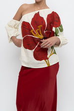 Load image into Gallery viewer, FARM x Anthropologie Red Floral Off-Shoulder Linen Blouse (S)