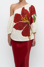 Load image into Gallery viewer, FARM x Anthropologie Red Floral Off-Shoulder Linen Blouse (S)