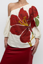 Load image into Gallery viewer, FARM x Anthropologie Red Floral Off-Shoulder Linen Blouse (S)