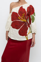 Load image into Gallery viewer, FARM x Anthropologie Red Floral Off-Shoulder Linen Blouse (S)