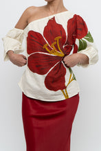 Load image into Gallery viewer, FARM x Anthropologie Red Floral Off-Shoulder Linen Blouse (S)