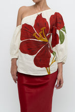 Load image into Gallery viewer, FARM x Anthropologie Red Floral Off-Shoulder Linen Blouse (S)