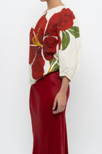 Load image into Gallery viewer, FARM x Anthropologie Red Floral Off-Shoulder Linen Blouse (S)