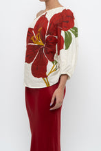 Load image into Gallery viewer, FARM x Anthropologie Red Floral Off-Shoulder Linen Blouse (S)