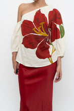 Load image into Gallery viewer, FARM x Anthropologie Red Floral Off-Shoulder Linen Blouse (S)