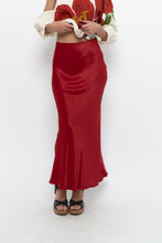 Load image into Gallery viewer, H&amp;M x Made in Turkey x Red Satin Maxi Skirt (XS)