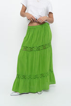 Load image into Gallery viewer, Vintage x Bright Green Crochet Pleated Maxi Skirt (L, XL)