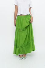 Load image into Gallery viewer, Vintage x Bright Green Crochet Pleated Maxi Skirt (L, XL)
