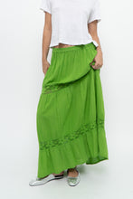 Load image into Gallery viewer, Vintage x Bright Green Crochet Pleated Maxi Skirt (L, XL)