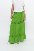 Load image into Gallery viewer, Vintage x Bright Green Crochet Pleated Maxi Skirt (L, XL)