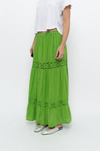 Load image into Gallery viewer, Vintage x Bright Green Crochet Pleated Maxi Skirt (L, XL)